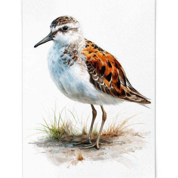 Watercolor Sandpiper Bird Portrait Wall Art Print, Unframed - Coastal Serenity - Picture 2 of 7